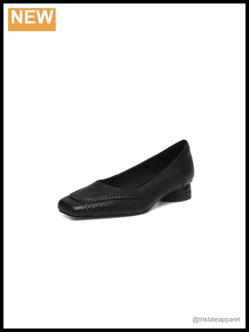 Handmade Genuine Leather Square Toe Braided Chunky Heel Slip On Pump Shoes